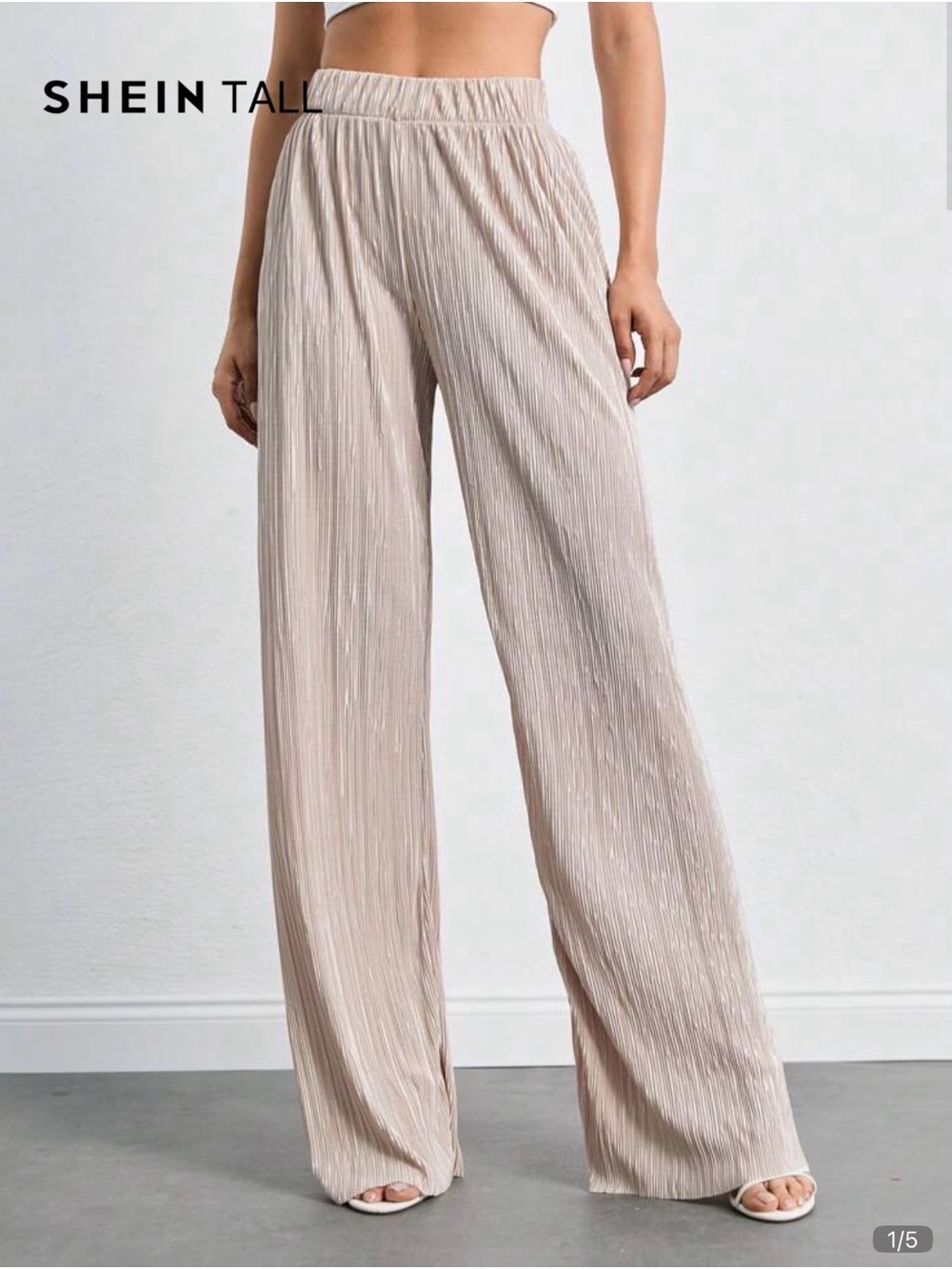 SHEIN Tall Light Beige Pleated Wide-Leg Pants